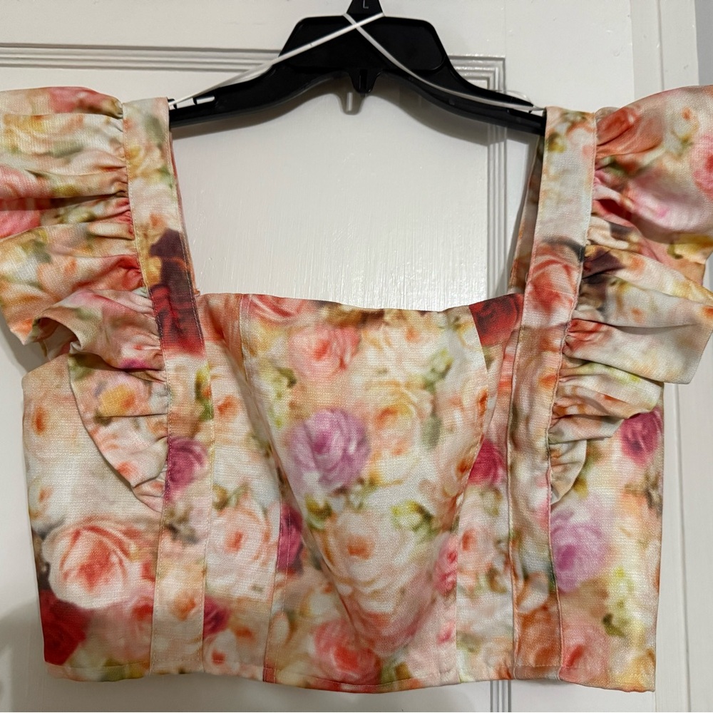 Pink and Red Ruffled Sleeveless Crop Top